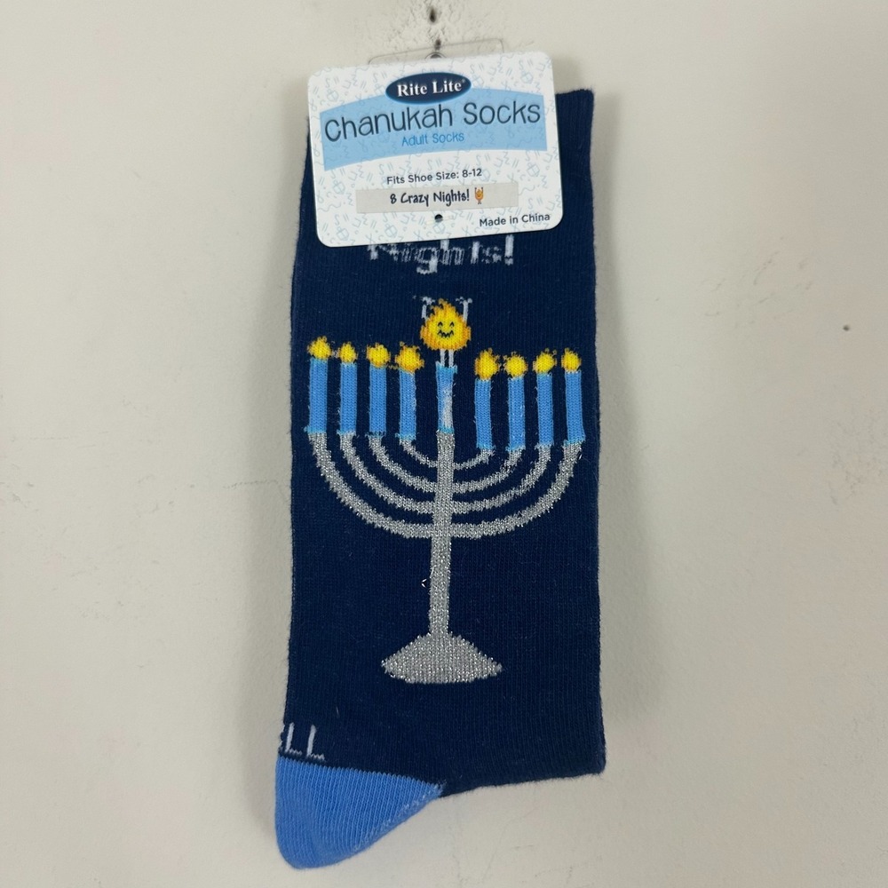 Rite Lite Crew Socks Eight Crazy Nights Chanukah Cotton Stretch Blue Men 10-12